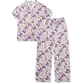 Hello Kitty Girls Pajama Set - 2 قطعة Girls Pjs زر أسفل الأكمام القصيرة والسراويل للأطفال - المنتج الرسمي