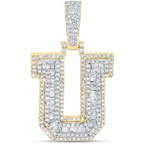 Jewels By Lux 10K Yellow Gold Mens Baguette Diamond Initial Letter Charm Pendant