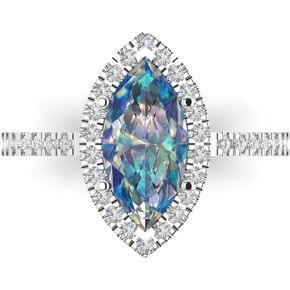 Clara Pucci 2.38 ct Marquise Cut Blue Moissanite 14k White Gold Halo Solitaire with Accents Wedding Engagement Bridal Promise Ring