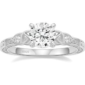 1.5 CT Moissanite Engagement Rings for Women D Color VVS1 Clarity 925 Sterling Silver Vintage Moissanite Round Cut Celtic Promise Wedding Band Rings Size 4-10