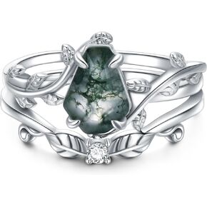 Seiyang Natural Moss Agate Ring 925 Sterling Silver Moss Agate خاتم الخطوبة مجموعة الوعد بمجوهرات الزفاف هدية للنساء