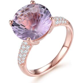 Large Rings for Women Natural Gemstone Pink Amethyst with Millennium Cutting Promise Ring Rose Gold Plated S925 Sterling Silver Elegant Style Fine Jewelry for Her