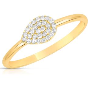 MAX + STONE Solid 10k Gold Pave Diamond Ring for Women | Pear Shaped White & Yellow Gold Diamond Ring for Women | Real Diamond Promise Ring for Her Gold | Diamond Gold Ring Sizes 6-8