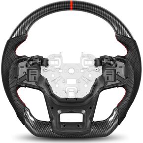 Steering Wheel for Ford Bronco Sport 2021–2025 Hydro-Dip Carbon Fiber with D-Shaped Flat-Bottom Perforated Leather Grip Compatible with Bronco Sport Base/Big Bend/Outer Banks/Badlands/Heritage