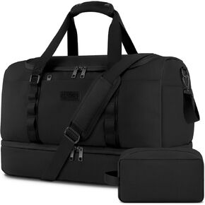 ETRONIK Travel Bag for Men Women, Duffle Bag & Gym Bag with Shoe Compartment, Weekender Overnight Bag with Toiletry Bag, Carry on Bags for Airplane for Travel, Trip, Gym, Yoga, Black