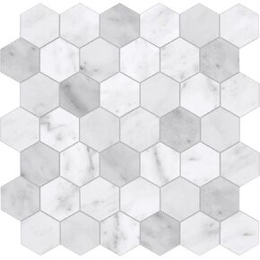 البلاط Plaza Peel and Stick Backsplash ، Blue Cement hexagon Stone Marble تبدو عصا لاصقة على بلاط البلاط بلاط الجدار لمدفأة الحمام المطبخ ، 10 صفائح ، تغطية 9 متر مربع. قدم.