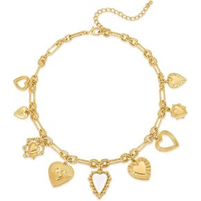 LILIE&WHITE Gold Charms Necklace For Women Heart Pendant Necklace With Crystal Chic Chain Link Necklaces Trendy Bead Gold Necklace Jewelry