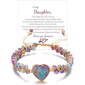 LIU JUN For Daughter - Love You Forever Jasper Heart Bracelet, You Are Always In Mine Heart From Mom Double Layer Natural Stone Beaded Wrap Adjustable inspirational Gift Jewelry