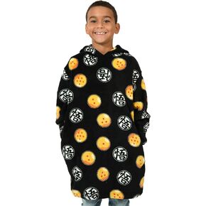 Bioworld Dragon Ball Z Kanji & Dragon Ball All-Over Print Long Sleeve Boy's Black Hooded Sweatshirt