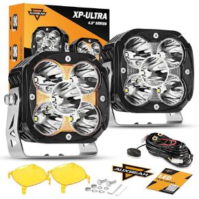 Auxbeam XP ULTRA Series LED Pod Light, 4.5 Inch 15200LM Spot Flood Combo Beam with Amber DRL, 140° Wider Driving Off-Road Cube Ditch Auxiliary Spotlights Work Light with Cover for 4x4 Jeep ATV UTV
