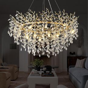 Modern Crystal Chandeliers for Dining Room, 40" Round Silver Tree Branches Chandeliers, Large Dining Room Over Table Chandeliers Lights Fixture, Branches and Crystals Ceiling Light Fixtures