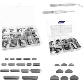 220Pcs Keyway Key Stock Assortment Kit, Square Parallel Drive Shaft Keys with Woodruff Key Half Moon Keys, Shaft Feather Key, for Fasteners Mechanical Industry, 3mm 4mm 5mm 6mm