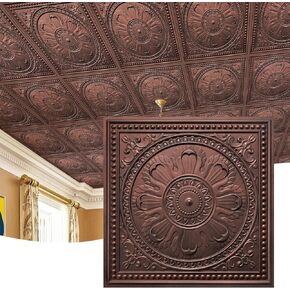 STICKGOO Drop Ceiling Tiles 24"x24", PVC Panels Plastic Ceiling Tiles Waterproof Reusable, Covers 48 Sq.Ft., Baroque Decorative Ceiling Tiles for Home & Commercial Use (Pack of 12, White)
