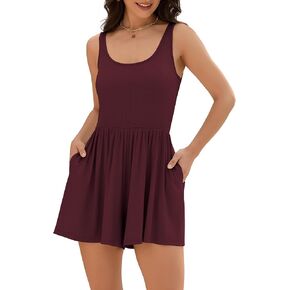 ZAFUL Womens Summer One Piece Sleeveless Tank Top Playsuits Short Jumpsuit Flowy Beach Rompers with Pockets