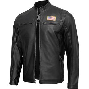 Real Lambskin Leather Jacket Men - Biker Style Stand Collar Zip Up Mens Motorcycle Jackets Outerwear