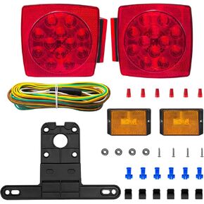 12V LED Submersible Trailer Lights - DOT Compliant Kit for Under 80" Boat Utility Trailer, RV, Snowmobile, Includes Tail & License Plate Lights… (Light kit)