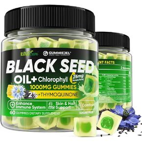 Black Seed Oil Gummies & Chlorophyll, Biotin 500mcg with Hydrolyzed Collagen, Raw Manuka Honey, Organic Cold Pressed - Ultimate Absorption for Skin, Hair & Nails, Digestive, Overall Health, Sugar Free