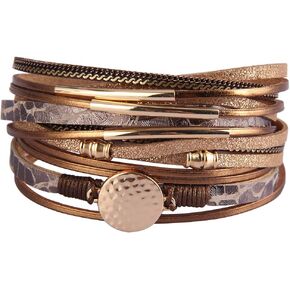 GelConnie Leather Wrap Bracelet Boho Cuff Bracelets Crystal Leather Bracelet Magnetic Multi Strand Bracelets Bohemian Bracelet Leather Wristbands Bangle Jewelry for Women Teen Wife Mother