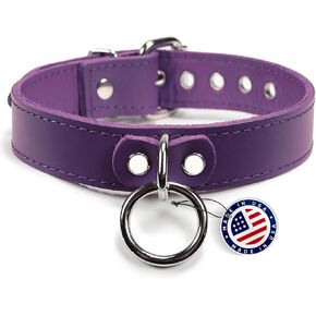 VP Leather Martin I Twlar - طوق الرقبة الأنيق القابل للتعديل للرجال والنساء - الجلود العليا للحبوب والحبوب الناعمة ، تصميم عصري مع أبازيم مطلي بالنيكل ، والثقل ، والأزرار ، والثبات (الأرجواني ، الصغير)
