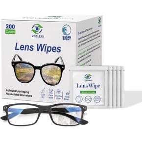 Lens Wipes for Eyeglasses, 100 counts, Ocean Scent, Individually Wrapped, Glasses Wipes, Safe for Eye Glasses,Camera Lens & Electronic Screens