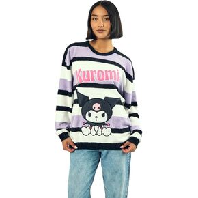 Bioworld Kuromi Character Sitting Women's Purple & White Eyelash Sweater