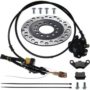 PRO BAT Rear Hydraulic Brake Assembly Caliper Master Cylinder Kit + Disc Brake Rotor + Brake Pad for Go Kart Golf Cart ATV Buggy Coolster Taotao 50cc 150cc 200cc 250cc (Black)