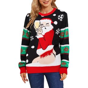 Ugly Christmas Sweaters for Women 2024 Funny Christmas Sweaters Knitted Women's Xmas Sweater Winter Holiday Pullover in Kuwait