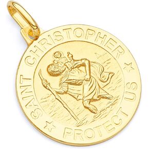 14k REAL Yellow Gold Religious Saint Christopher Medal Charm Pendant - 3 Different Size Available