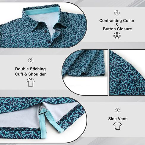 Golf Polo Shirts for Men - Print Moisture Wicking Quick Dry Short Sleeve Collared Polo Shirts for Golf Tennis Wear in Kuwait