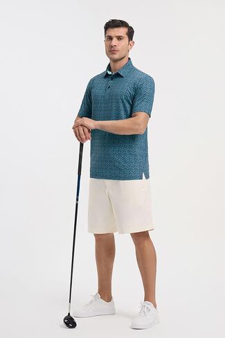 Golf Polo Shirts for Men - Print Moisture Wicking Quick Dry Short Sleeve Collared Polo Shirts for Golf Tennis Wear in Kuwait