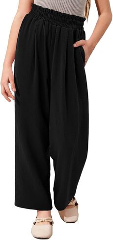 Yoklass Girls Casual Pants High Waist Wide Leg Flowy Loose Long Trousers 4-14 Years in Saudi Arabia