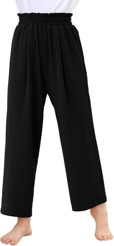 Yoklass Girls Casual Pants High Waist Wide Leg Flowy Loose Long Trousers 4-14 Years in Saudi Arabia