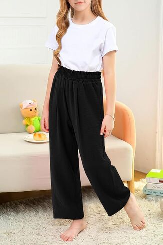 Yoklass Girls Casual Pants High Waist Wide Leg Flowy Loose Long Trousers 4-14 Years in Saudi Arabia
