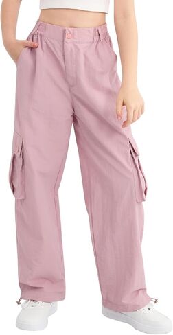 Parachute Pants for Girls Cargo Jogger Pants Wide Leg Streetwear Kid Teen Jogger Trousers with Pockets 7-16 Years in Saudi Arabia