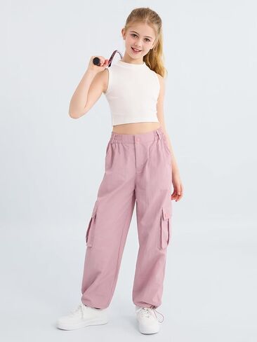 Parachute Pants for Girls Cargo Jogger Pants Wide Leg Streetwear Kid Teen Jogger Trousers with Pockets 7-16 Years in Saudi Arabia