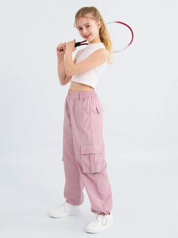 Parachute Pants for Girls Cargo Jogger Pants Wide Leg Streetwear Kid Teen Jogger Trousers with Pockets 7-16 Years in Saudi Arabia