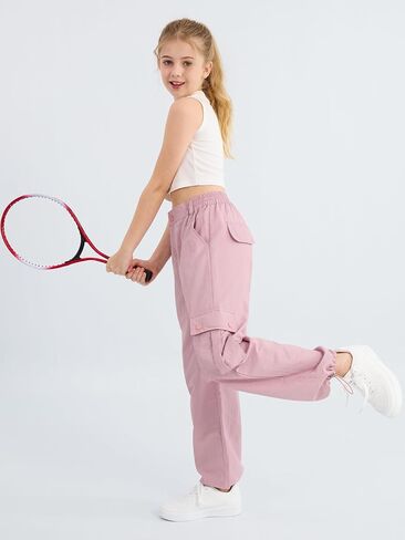 Parachute Pants for Girls Cargo Jogger Pants Wide Leg Streetwear Kid Teen Jogger Trousers with Pockets 7-16 Years in Saudi Arabia