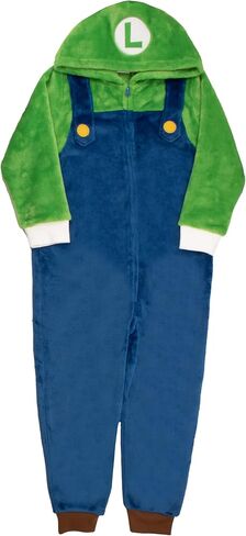 Nintendo Super Mario Brothers Boys Long Sleeve Onesie Zip Coverall with Hoodie Mario & Luigi Cosplay Zip Up Onesie in Kuwait