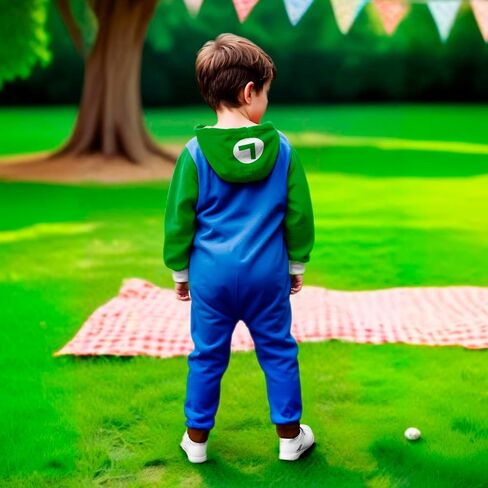 Nintendo Super Mario Brothers Boys Long Sleeve Onesie Zip Coverall with Hoodie Mario & Luigi Cosplay Zip Up Onesie in Kuwait