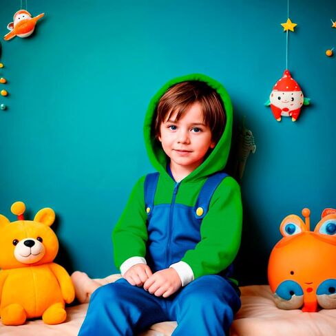 Nintendo Super Mario Brothers Boys Long Sleeve Onesie Zip Coverall with Hoodie Mario & Luigi Cosplay Zip Up Onesie in Kuwait