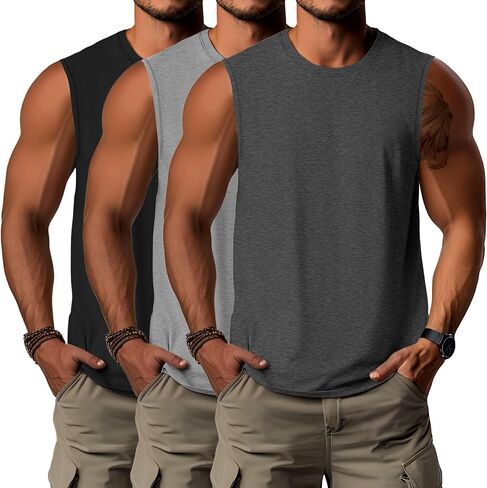 Ficerd 3 Pack Men's Big Tall Tank Tops, Cotton Moisture Wicking Muscle Shirts Sleeveless Solid Color Basic Tee Shirts in Saudi Arabia