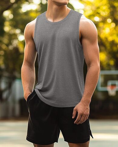Ficerd 3 Pack Men's Big Tall Tank Tops, Cotton Moisture Wicking Muscle Shirts Sleeveless Solid Color Basic Tee Shirts in Saudi Arabia