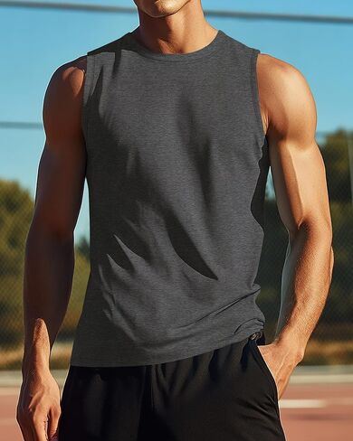 Ficerd 3 Pack Men's Big Tall Tank Tops, Cotton Moisture Wicking Muscle Shirts Sleeveless Solid Color Basic Tee Shirts in Saudi Arabia