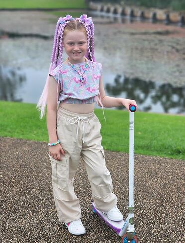 JiAmy Girls Cargo Pants Elastic High Waist Drawstring Pants Jogger Trousers Casual Loose with Pockets 6-14Y in Saudi Arabia