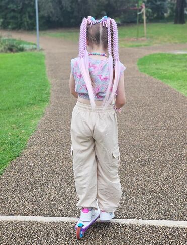 JiAmy Girls Cargo Pants Elastic High Waist Drawstring Pants Jogger Trousers Casual Loose with Pockets 6-14Y in Saudi Arabia