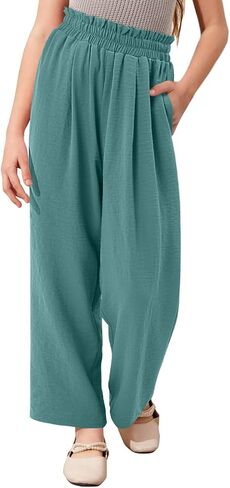Yoklass Girls Casual Pants High Waist Wide Leg Flowy Loose Long Trousers 4-14 Years in Saudi Arabia