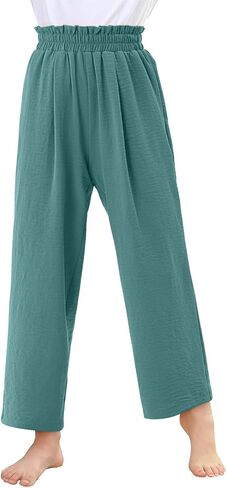 Yoklass Girls Casual Pants High Waist Wide Leg Flowy Loose Long Trousers 4-14 Years in Saudi Arabia