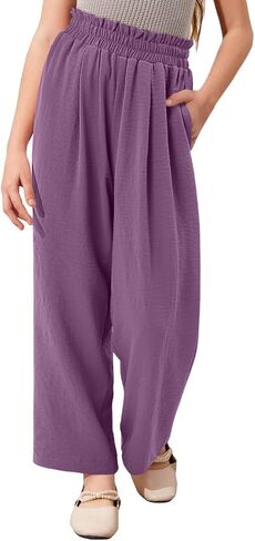 Yoklass Girls Casual Pants High Waist Wide Leg Flowy Loose Long Trousers 4-14 Years in Saudi Arabia