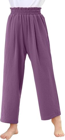 Yoklass Girls Casual Pants High Waist Wide Leg Flowy Loose Long Trousers 4-14 Years in Saudi Arabia
