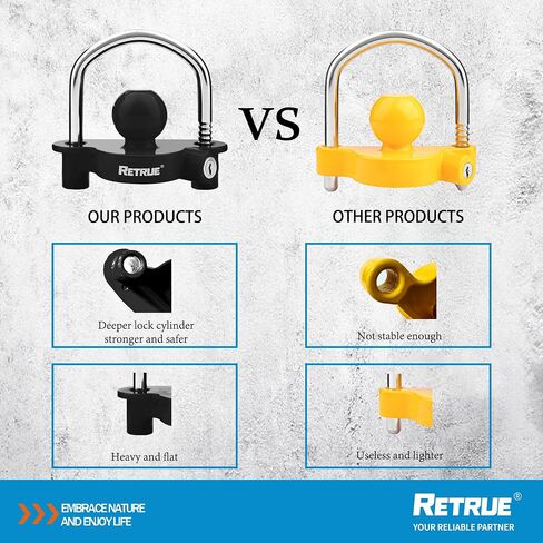 RETRUE Universal Coupler Lock Trailer Locks Ball Hitch Trailer Hitch Lock Adjustable Security Heavy-Duty Steel Fits 1-7/8 Inch, 2 Inch, 2-5/16 Inch Couplers Black in Kuwait